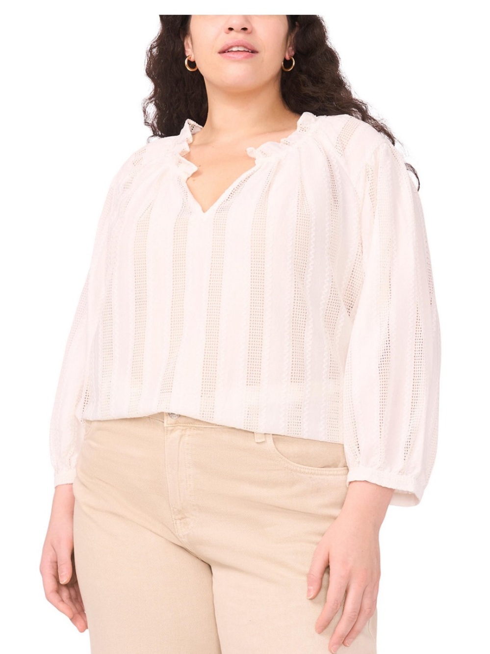 Plus Size Vince Camuto Feminine White Peasant Blouse Boho Cottagecore Vintage